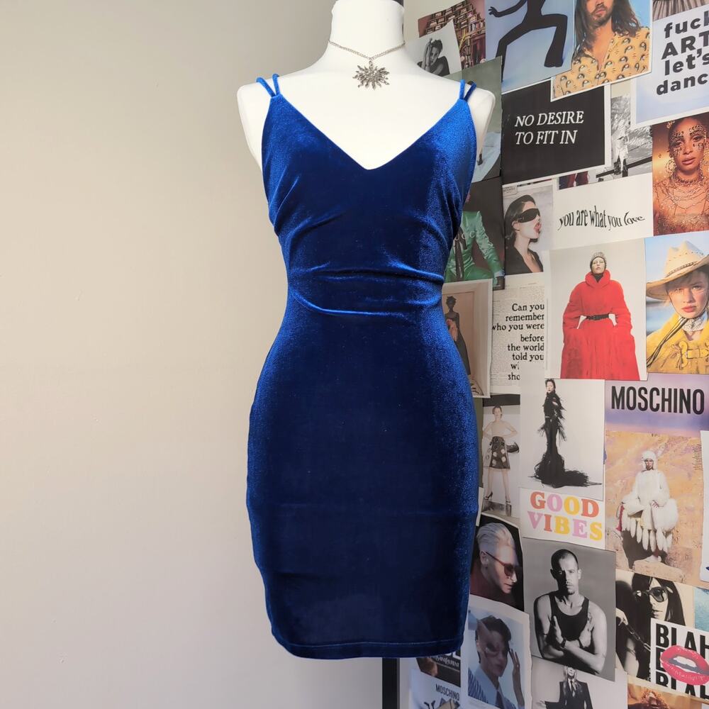 Blue Velvet Bodycon Mini Dress